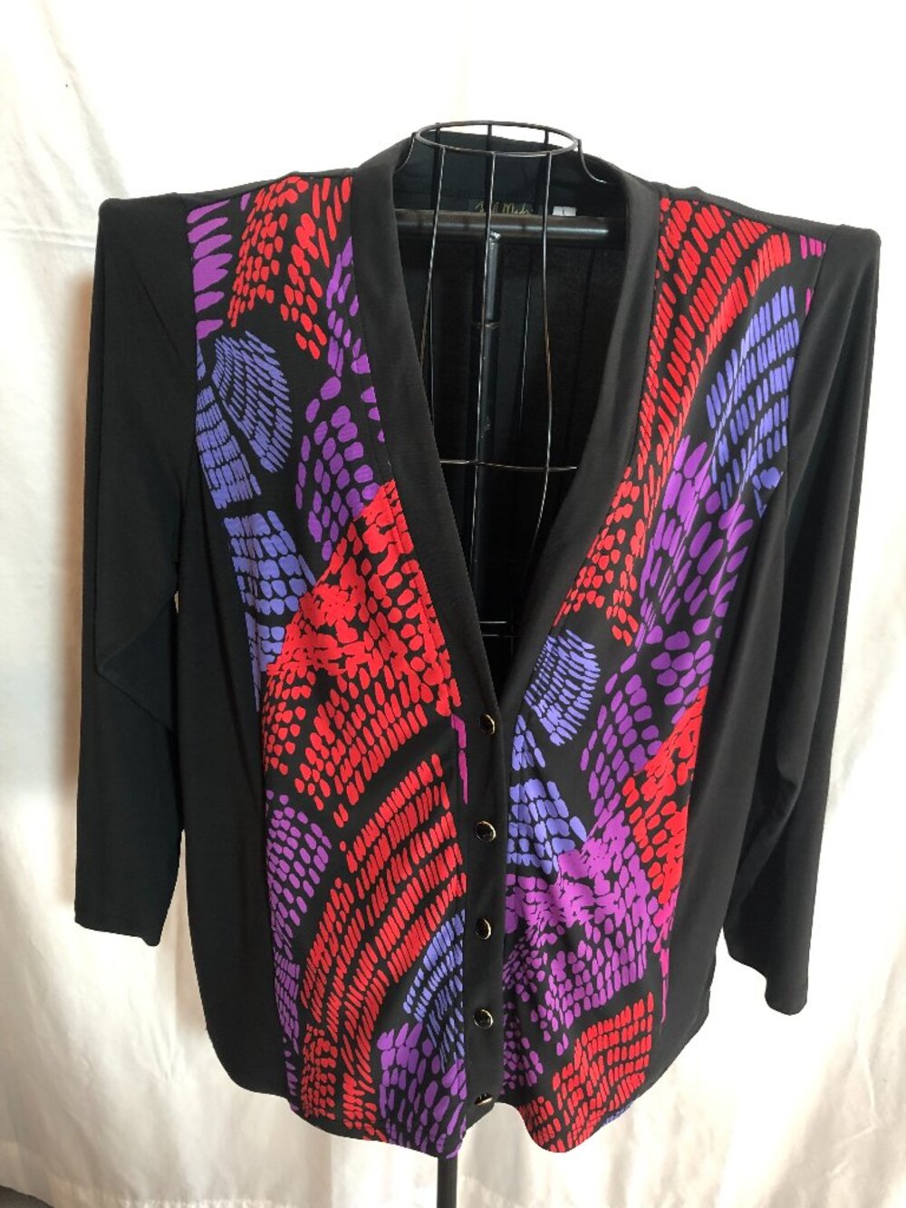 Bob Mackie Wearable Art LARGE Black Long Sleeve Knit Top 22.5" Pit to Pit